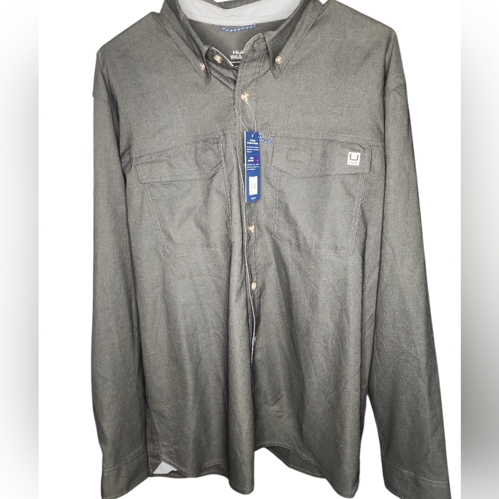 Huk Men's Casual Button Down Shirt - Gray